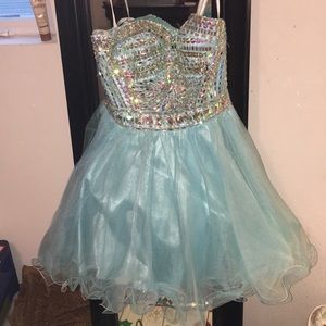 Short bedazzle dazzled baby blue prom dress